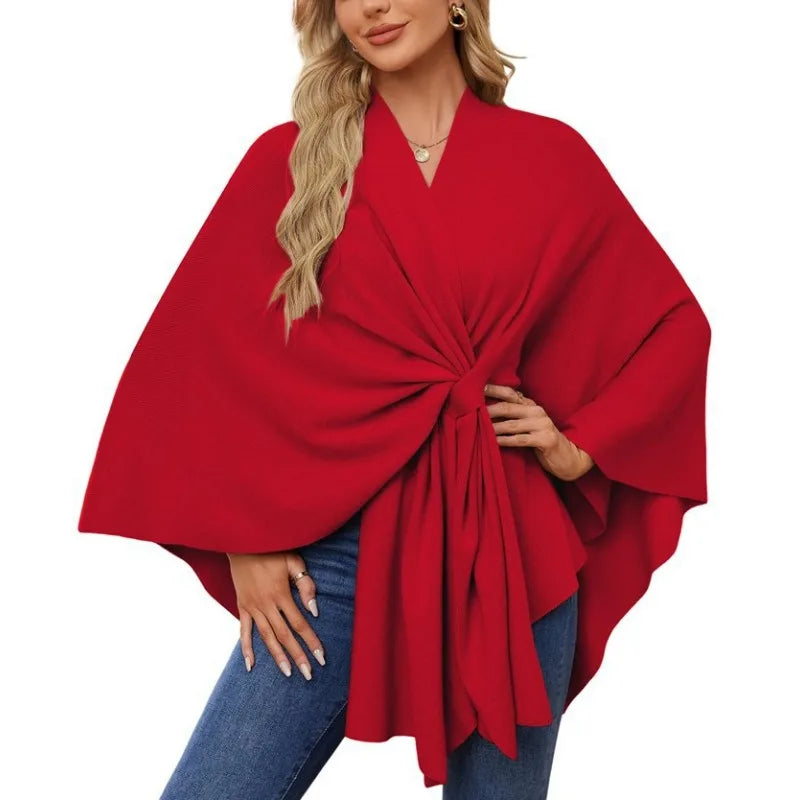 Luna - Poncho Tricoté avec Ceinture Nouée