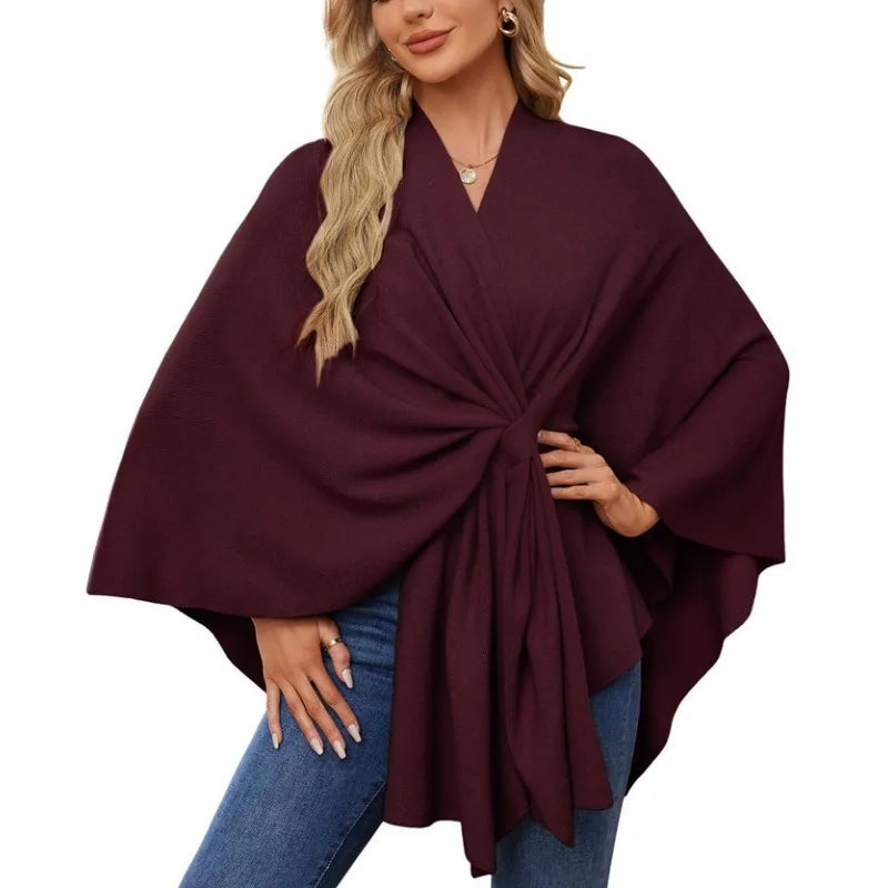 Luna - Poncho Tricoté avec Ceinture Nouée