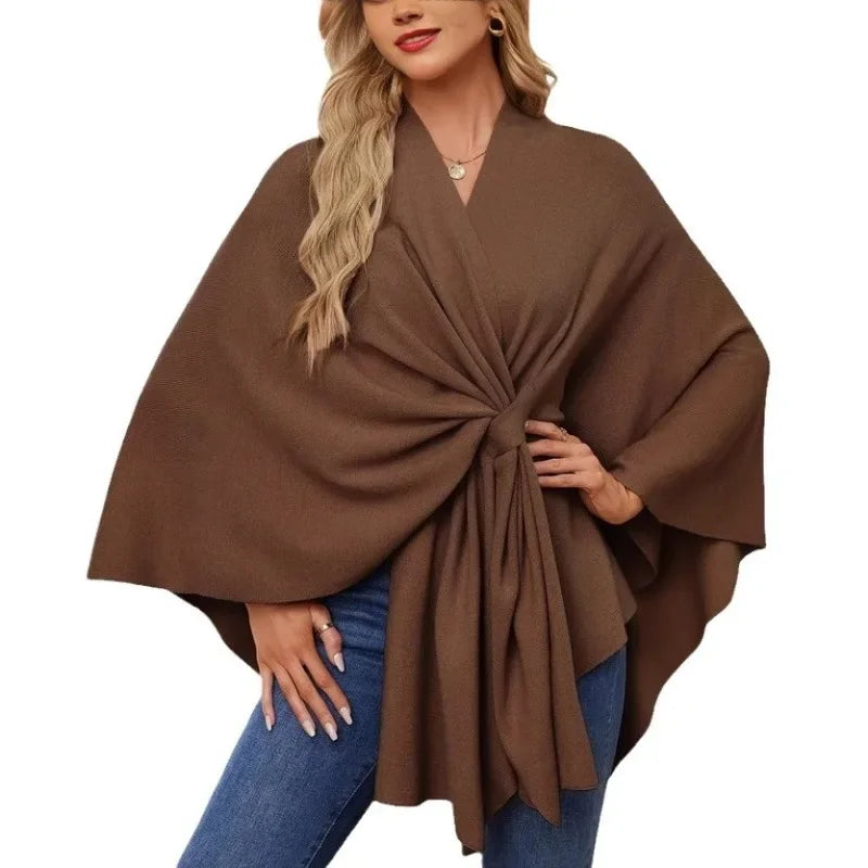 Luna - Poncho Tricoté avec Ceinture Nouée