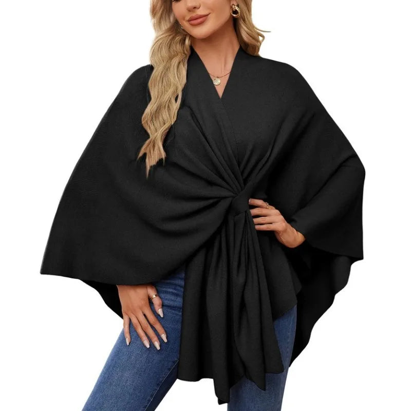 Luna - Poncho Tricoté avec Ceinture Nouée