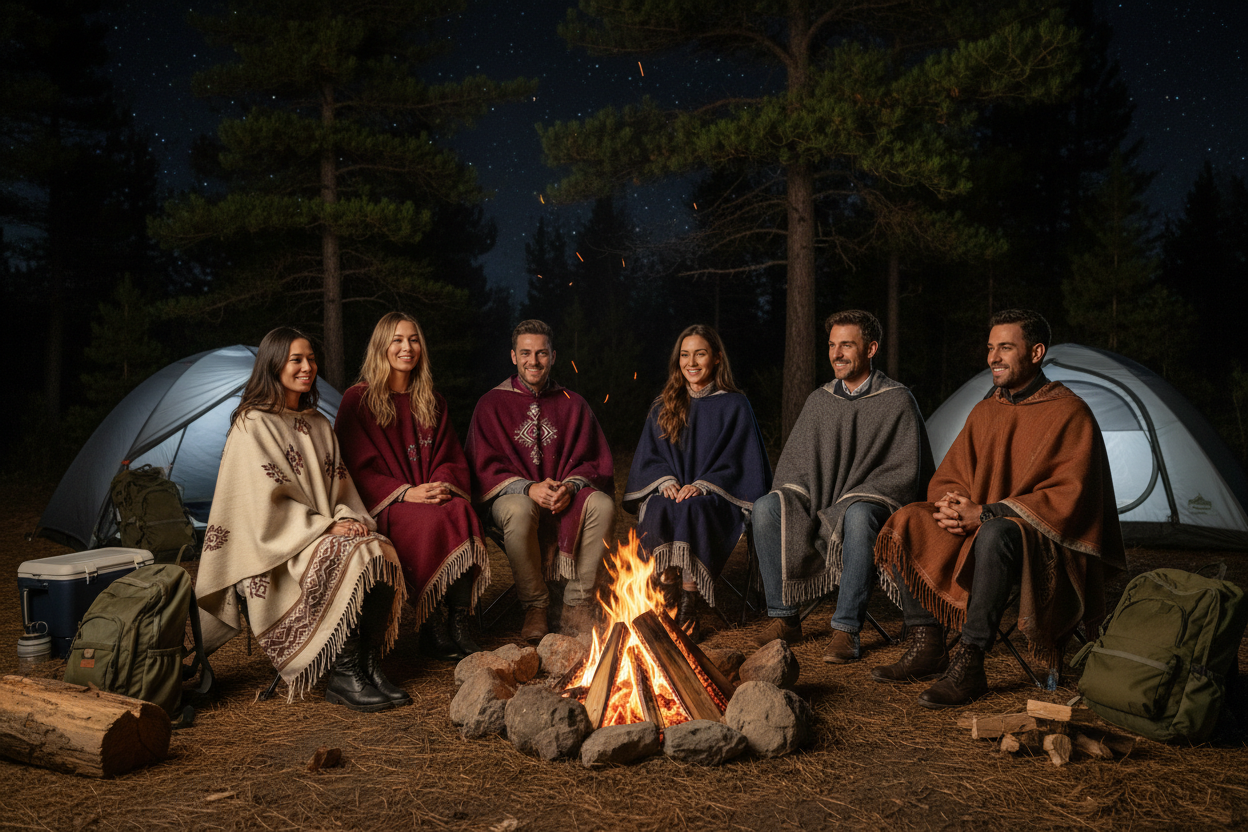 Camping réaliste avec ponchos élégants